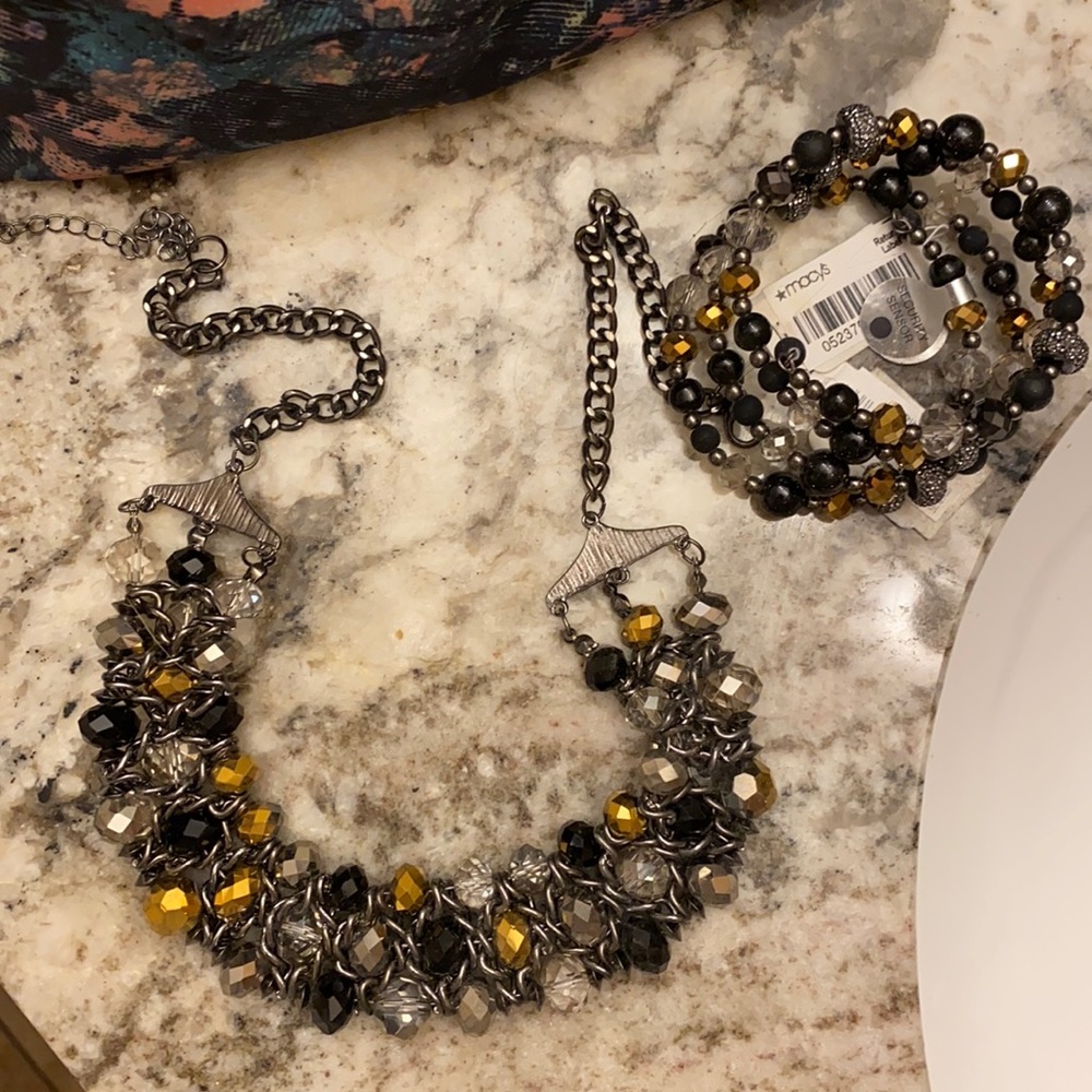 Bracelet/necklace jeweled duo